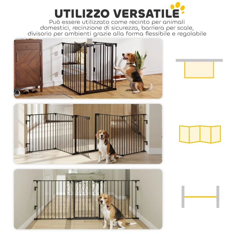 PawHut Cancellino per Cani Taglia Piccola e Media Pieghevole a 5 Pannelli, in Metallo e Plastica, 300x3x74.5 cm, Nero
