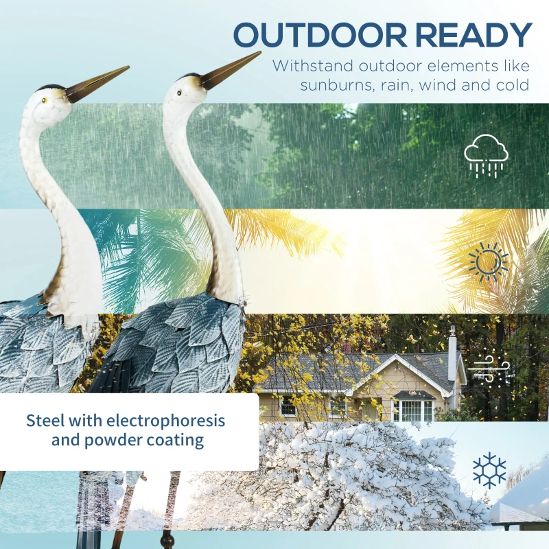 Outsunny Figura ogrodowa Żurawie, zestaw 2 szt., bez rdzy, odporna na warunki atmosferyczne, trwała w kolorach, stal, 26 x 15 x 74 cm, Niebieski/Biały/Szary