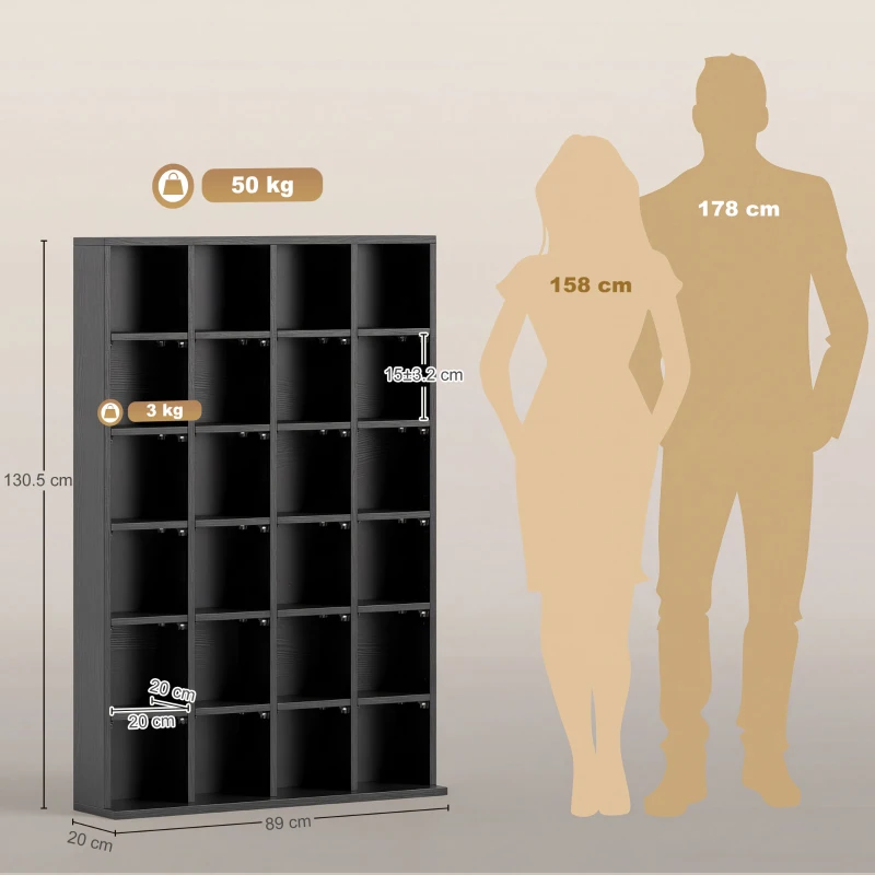 HOMCOM Mobile Porta CD con Ripiani Regolabili per 456 CD o 336 DVD, 24 Scomparti, 89x20x130.5 cm, Nero