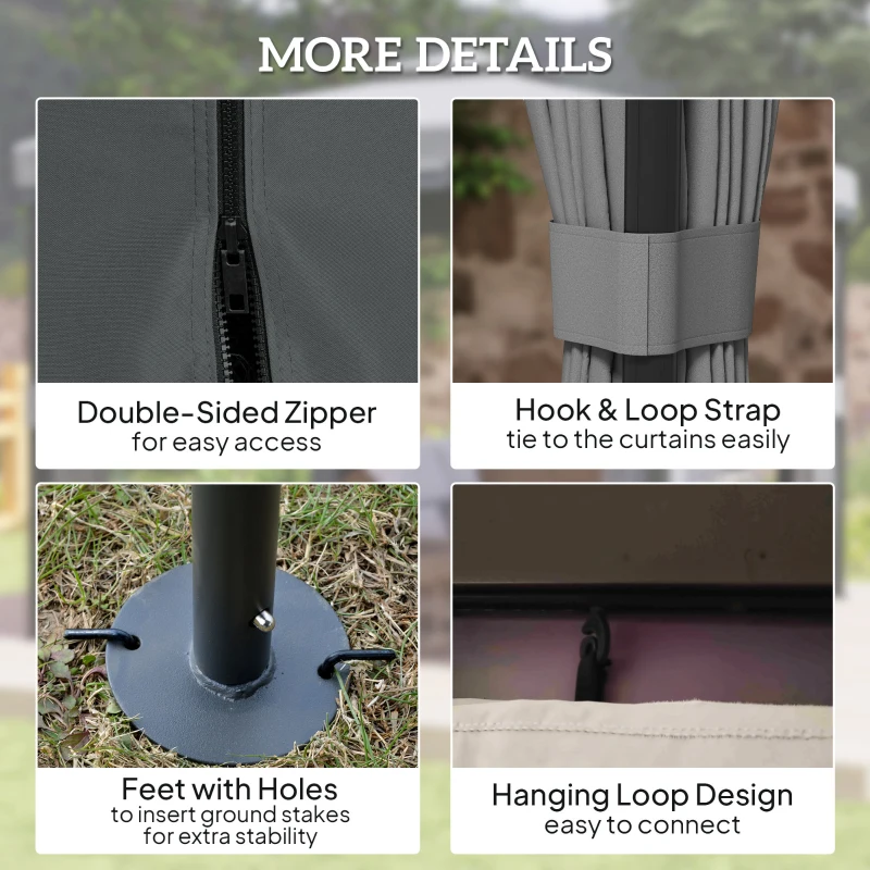 Outsunny 3 x 3(m) Patio Gazebo Canopy Garden Pavilion Tent Shelter Marquee with 2 Tier Roof, Netting and Curtains, Light Grey