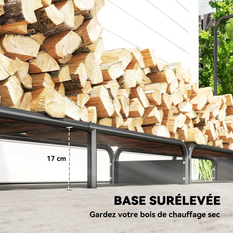 Outsunny Range bûches extérieur, abri bois de chauffage couverture imperméable 600D Oxford charge 600 kg 389 x 38 x 118 cm noir
