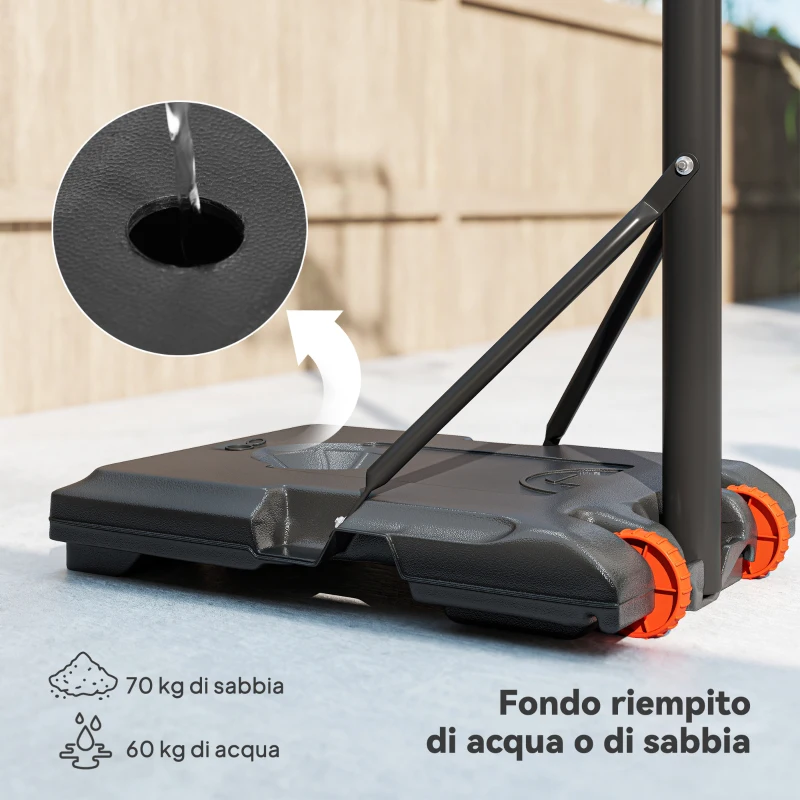 SPORTNOW Canestro Basket per Adulti, Altezza Regolabile 2.1-2.4 m, Ruote e Base Riempibile, Giallo