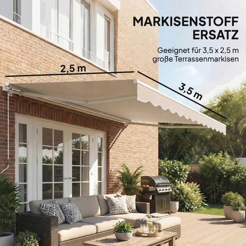 Outsunny Vervangingsdoek voor markies – zonnescherm UPF 50+ voor 3,5 x 2,5 m frame, crèmewit