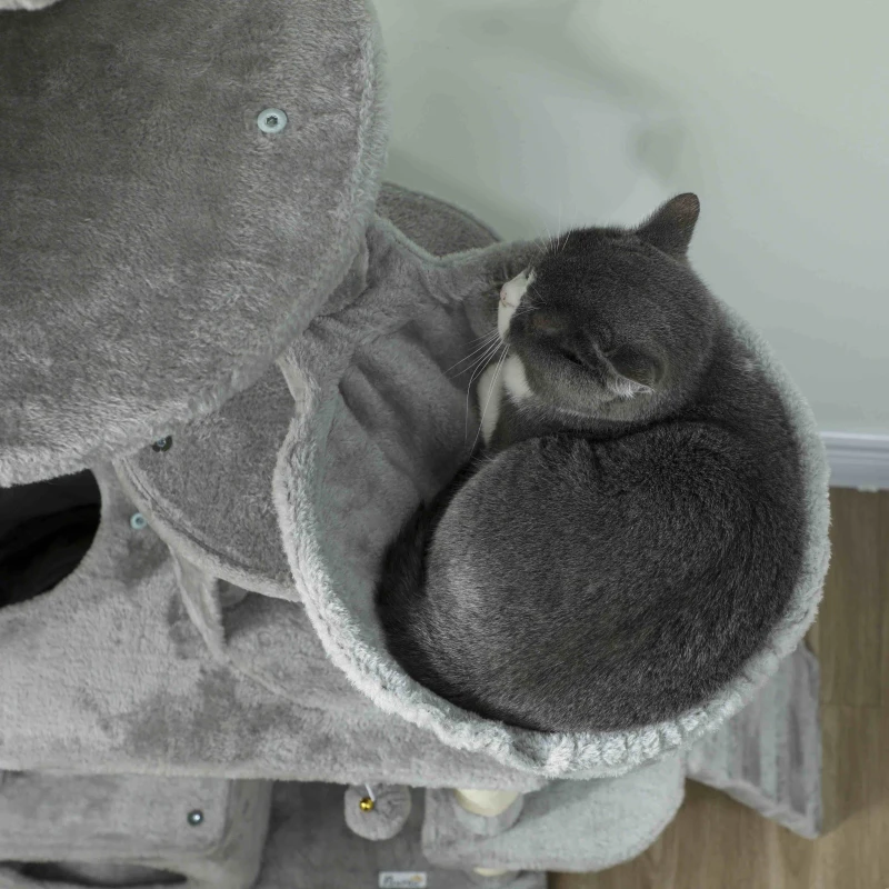 PawHut 170 cm Large Cat Tree, Cat Tower with 7 Scratching Posts, 2 Condos, Hammock,  Light Grey