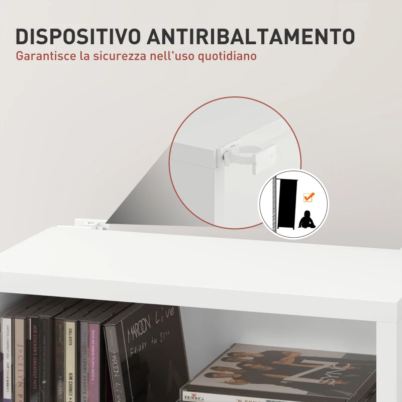 HOMCOM Scaffale Porta CD con 6 Ripiani Regolabili, Capacità di 260 CD/120 DVD, 33x24x140 cm, Bianco