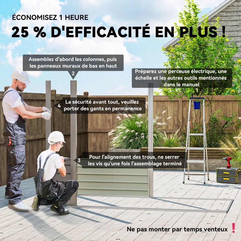 Outsunny Abri de jardin en métal 3 m² facile à monter, cabane de jardin structure en acier galvanisé améliorée gris clair