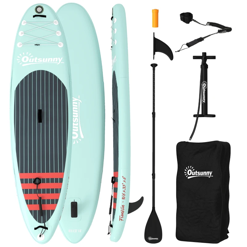 Outsunny Placă de Paddle Surf Gonflabilă 320 cm, cu Suprafață Antiderapantă, Vâslă Reglabilă din Aluminiu, Aripioară, Pompă și Rucsac
