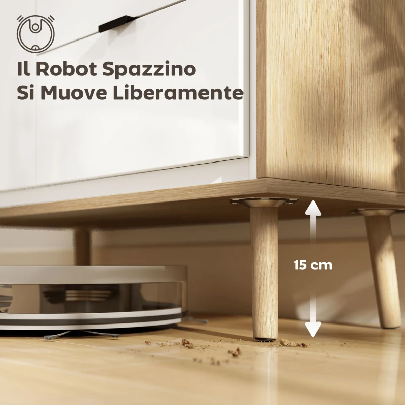 HOMCOM Credenza Moderna con 3 Cassetti e Armadietto, Ripiano Interno Regolabile e Ante Lucide, Bianco e Rovere