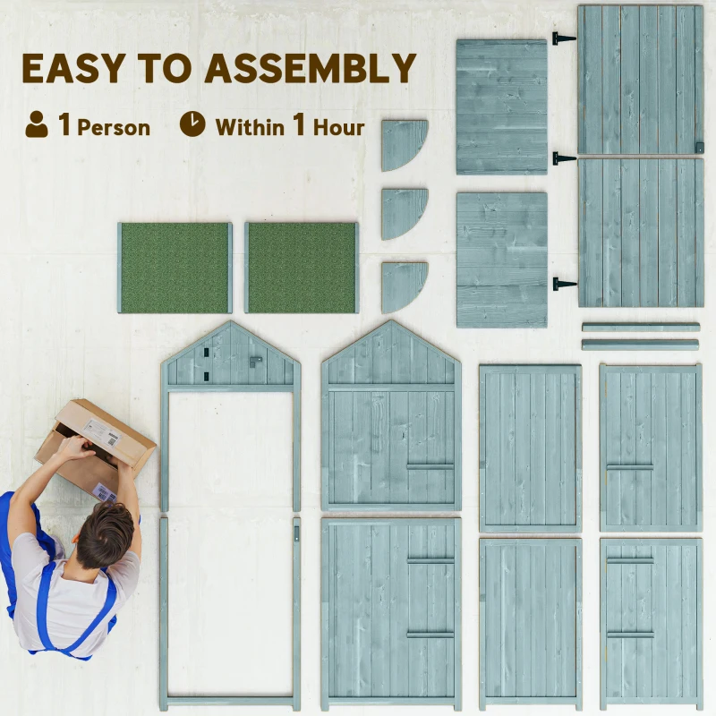 Outsunny Casetta da Giardino Porta Attrezzi in Legno con 3 Ripiani, 77x54.2x179cm, Blu