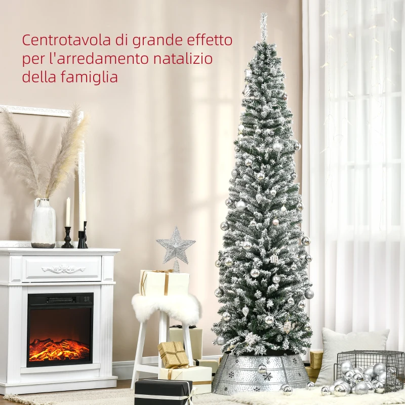 HOMCOM Albero di Natale Innevato in PP Verde con 738 Rami Ignifughi e Base in Acciaio Inox, Ø68x225 cm