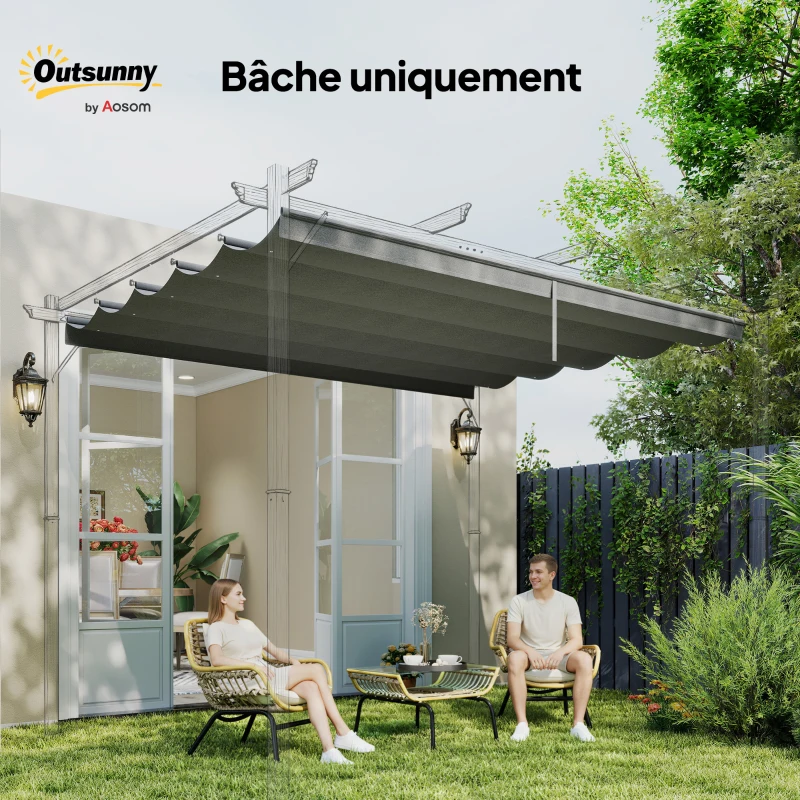 Outsunny Toile de toit pour pergola tonnelle rétractable de 4 x 3 m - toile uniquement 350 x 260 cm gris clair