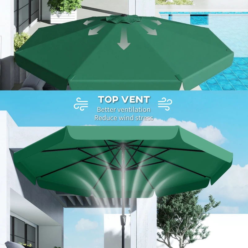 Outsunny 3 m Garden Parasol with Tilt Mechanism & Crank Handle, UPF 30+ Patio Umbrella Outdoor Table Umbrella, Green