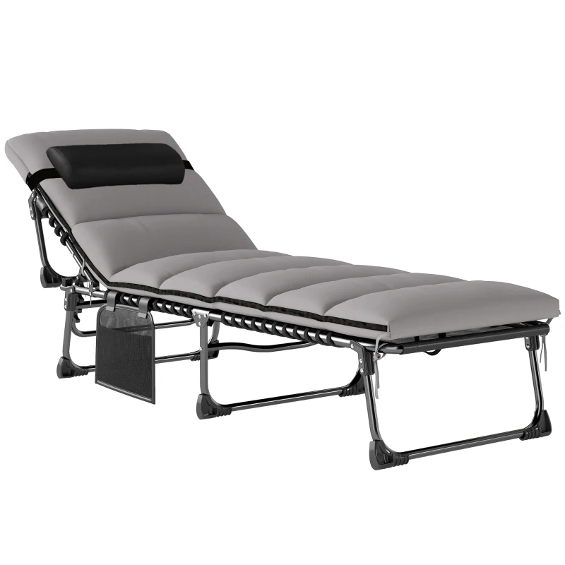 Outsunny Transat pliant portable pour jardin avec dossier réglable sur 5 positions, matelas rembourré, appui-tête
