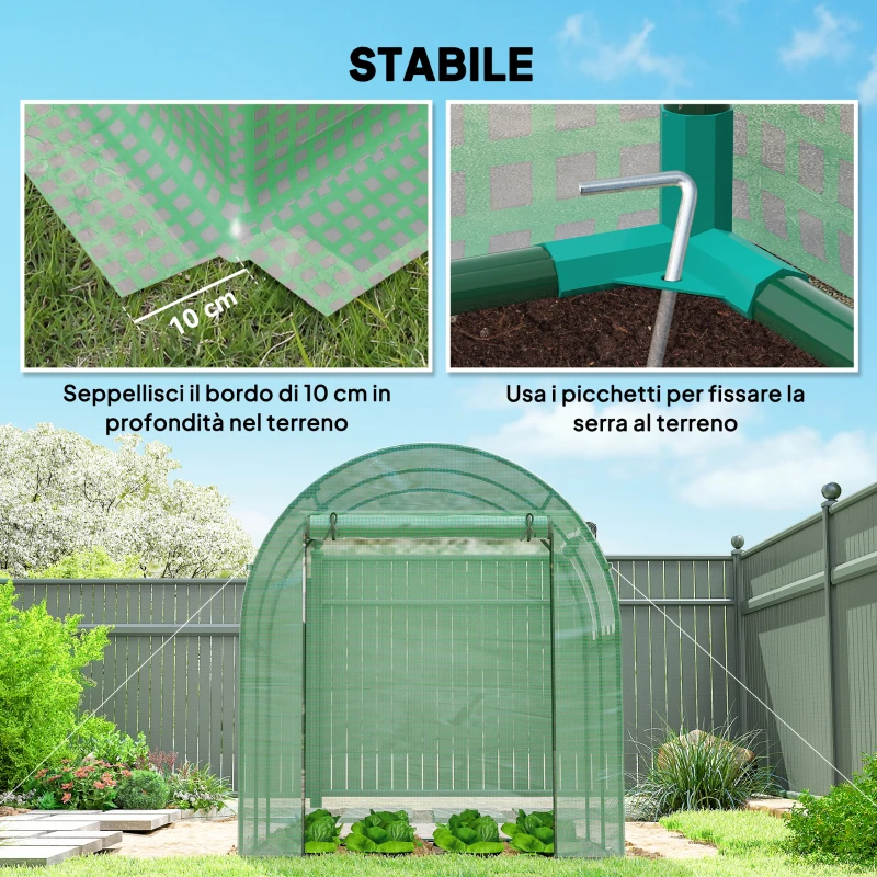 Outsunny Serra da Giardino a Tunnel con Porte e Finestre Avvolgibili in PE Verde, 180x180x200cm