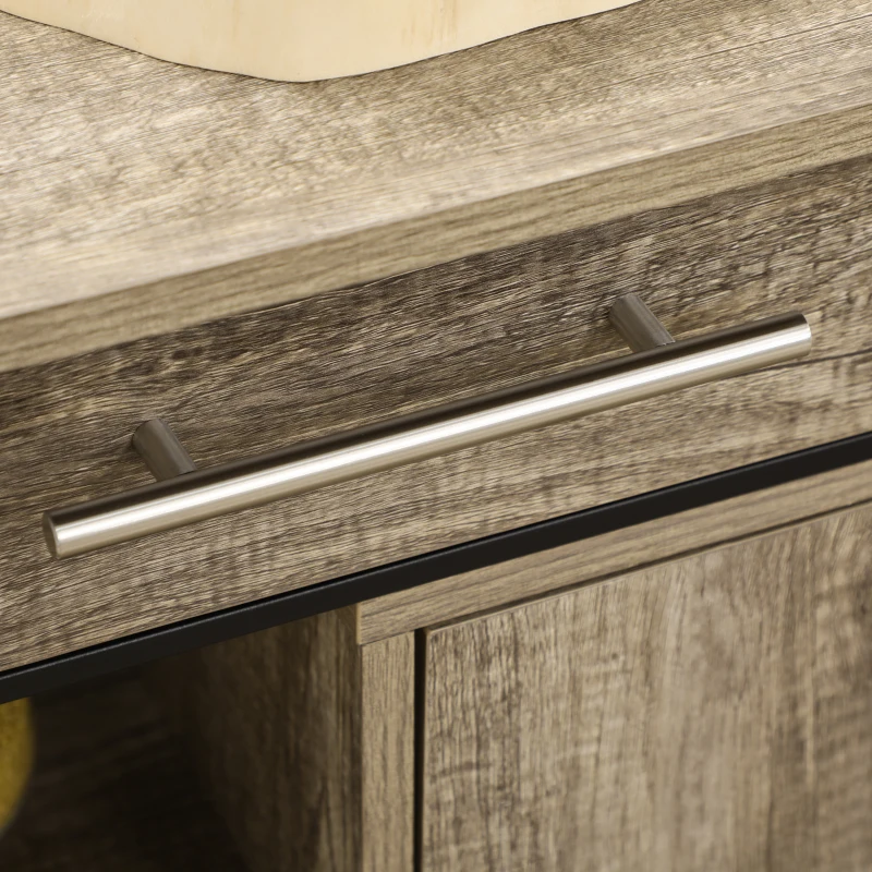 HOMCOM Carrello da Cucina Portavivande con Cassetto, Mensole, Armadietto e 4 Ruote, Legno Truciolare, 60x50x84.5cm, Quercia