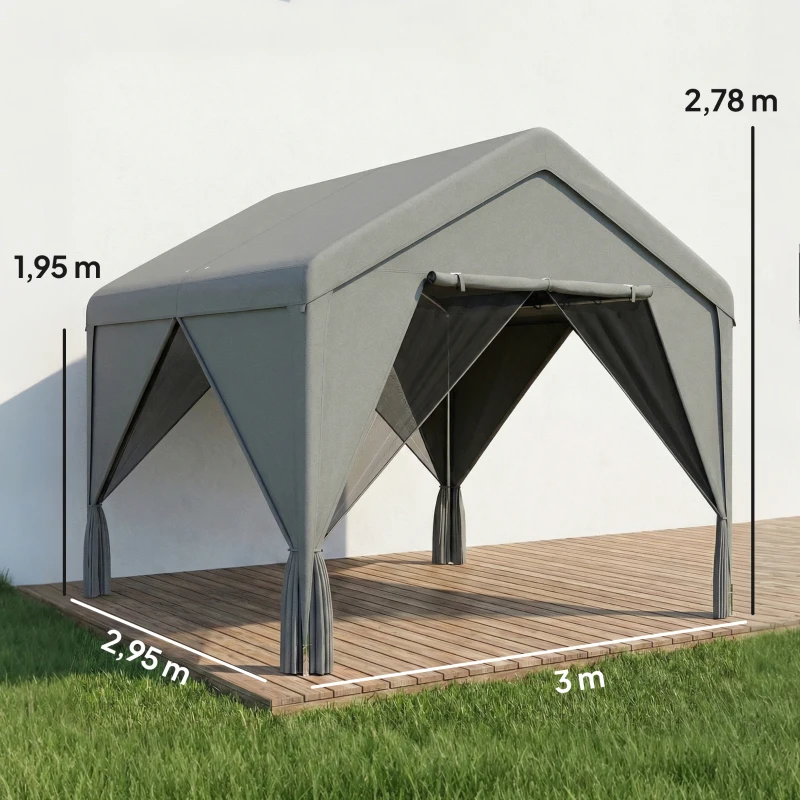 Outsunny Tonnelle de jardin pavillon de jardin hydrofuge structure robuste en acier galvanisé avec toit double pente 3x3m gris