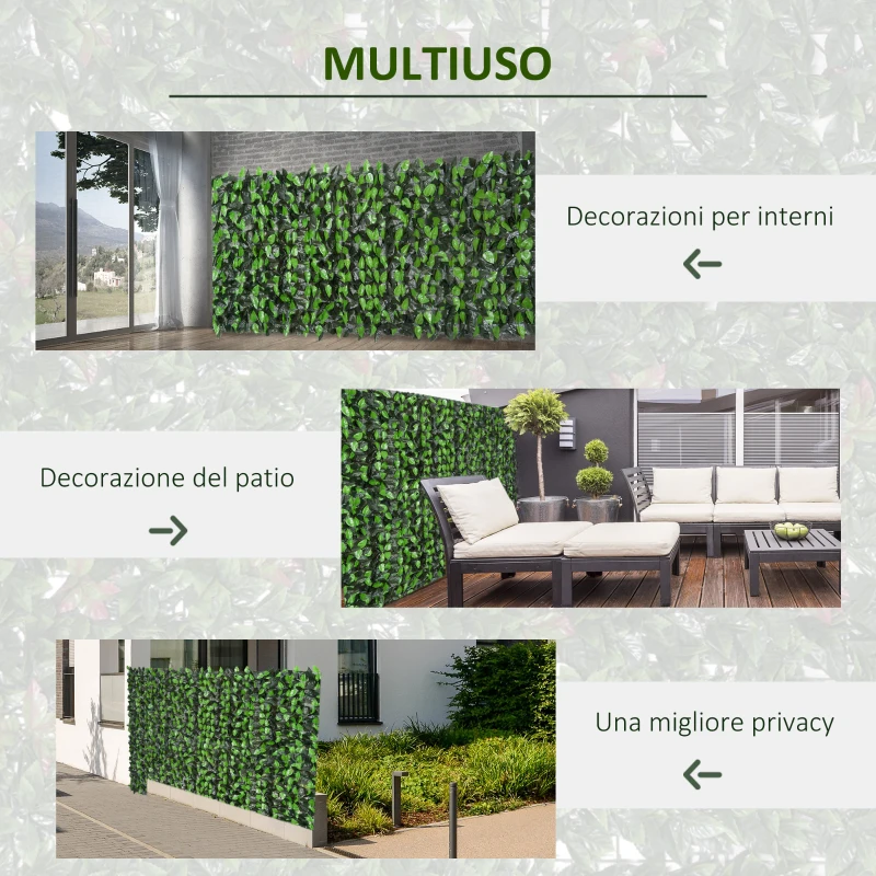 Outsunny Rotolo di Siepe Artificiale 3x1 m in PE e Tessuto per Balcone e Giardino, Verde Chiaro e Verde Scuro