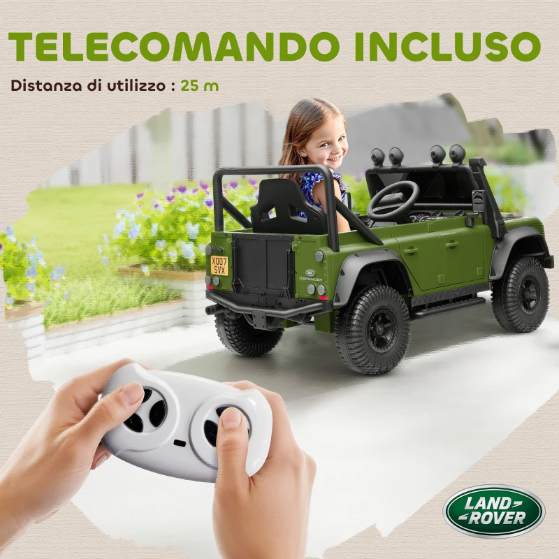 AIYAPLAY Macchina Elettrica per Bambini 3-5 Anni Land Rover Officiale 12V con Telecomando, Sospensioni, Luci LED, Verde