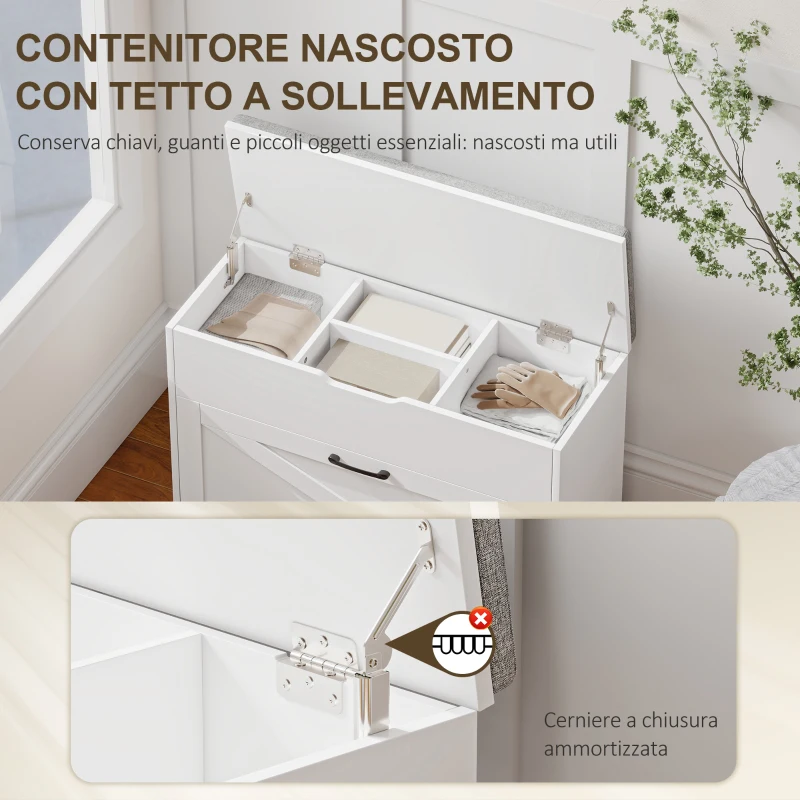 HOMCOM Panca Scarpiera con Cassetto Ribaltabile e Contenitore, Capacità 8 Paia di Scarpe, 80x30x55 cm, Bianco