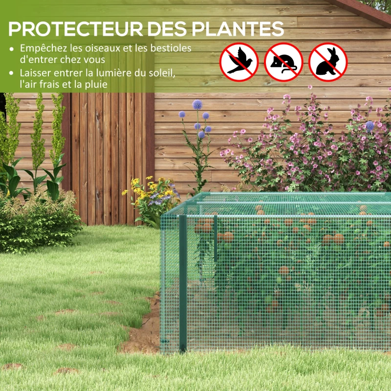 Outsunny Serre de jardin serre à tomates filet protection porte zippée enroulable HDPE, dim. 125L x 373l x 62,5H cm