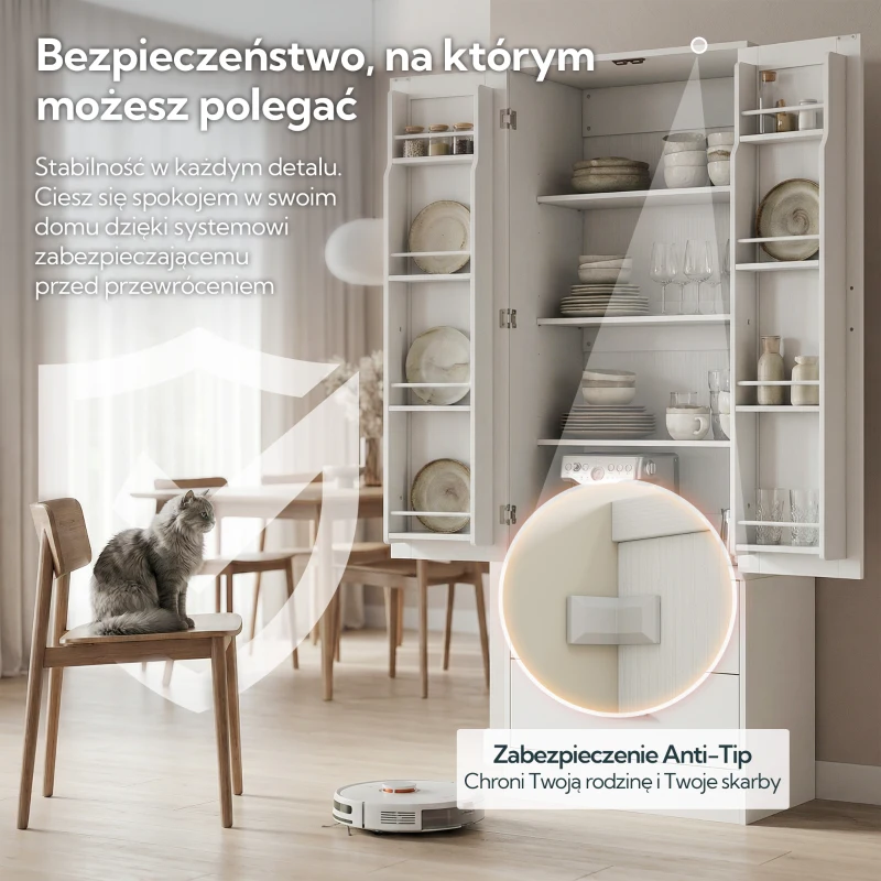 HOMCOM Szafka kuchenna Bufet z 2 drzwiami, 8 półkami drzwiowymi, 2 szufladami, Wysoki szafka z regulowanymi półkami, Nowoczesny schowek na zapasy do salonu, Biały, 60 x 40 x 159 cm