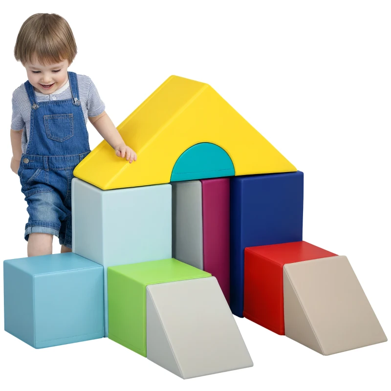 HOMCOM Set Costruzioni Morbide per Bambini 1-3 Anni con 11 Forme in PU e EPE Multicolore