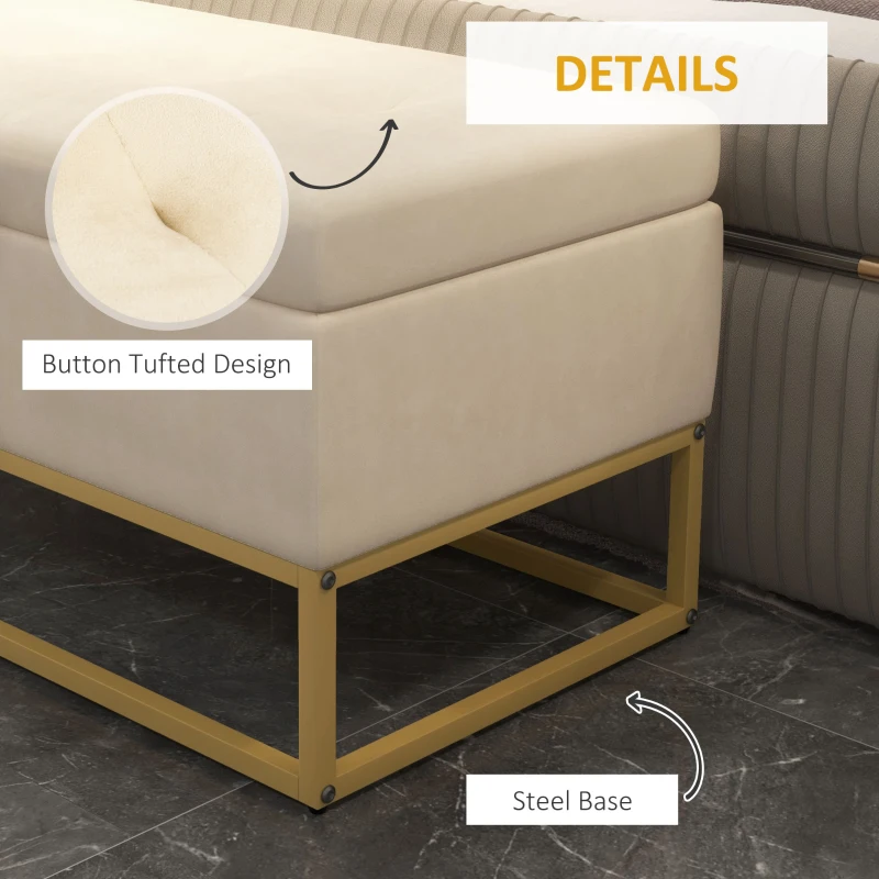 HOMCOM Storage Bench with Upholstered Seat, Decorative Button Tufting, Flannel Look, Gold-tone Steel Legs, 110 x 47 x 46.5 cm