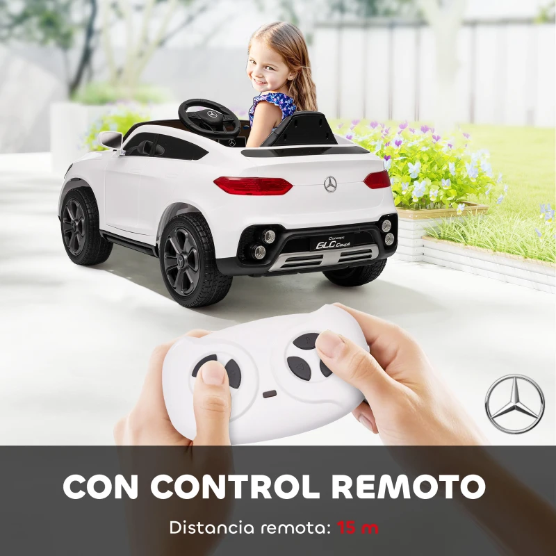 AIYAPLAY Coche Eléctrico para Niños Mercedes-Benz GLC Coupé 12V Mando a Distancia 2,4 G Motor Doble MP3 Blanco