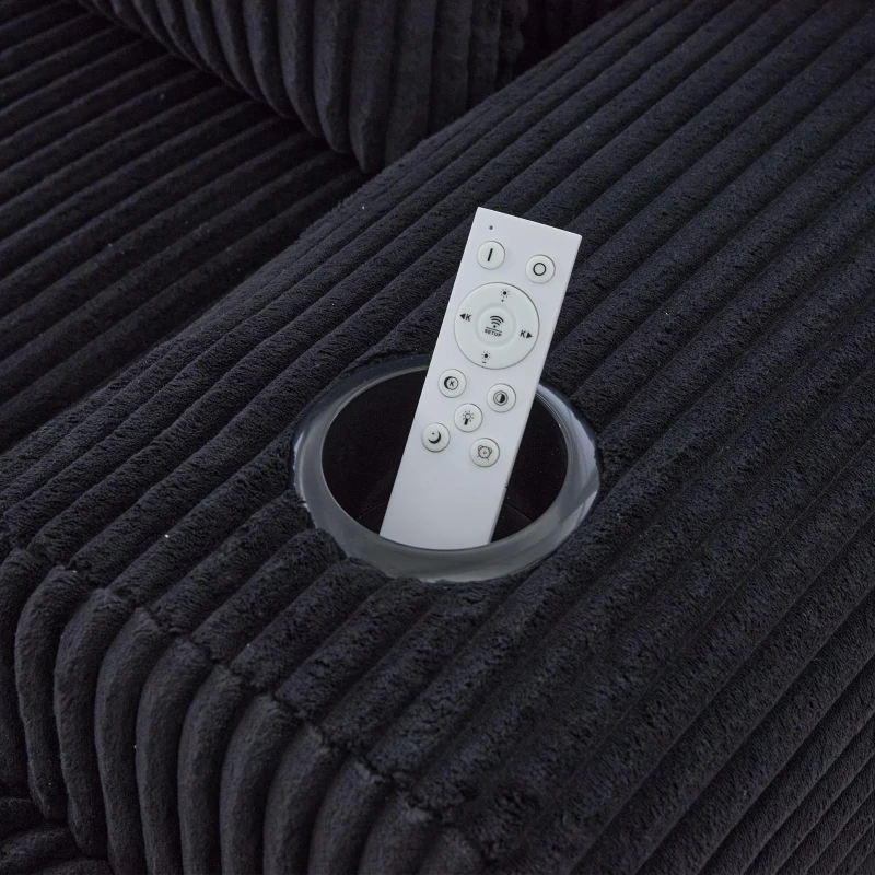 Modulares 2-Sitzer-Cordsofa, mit Getränkehalter und Seitentasche, 200 x 99 x 80 cm, Schwarz