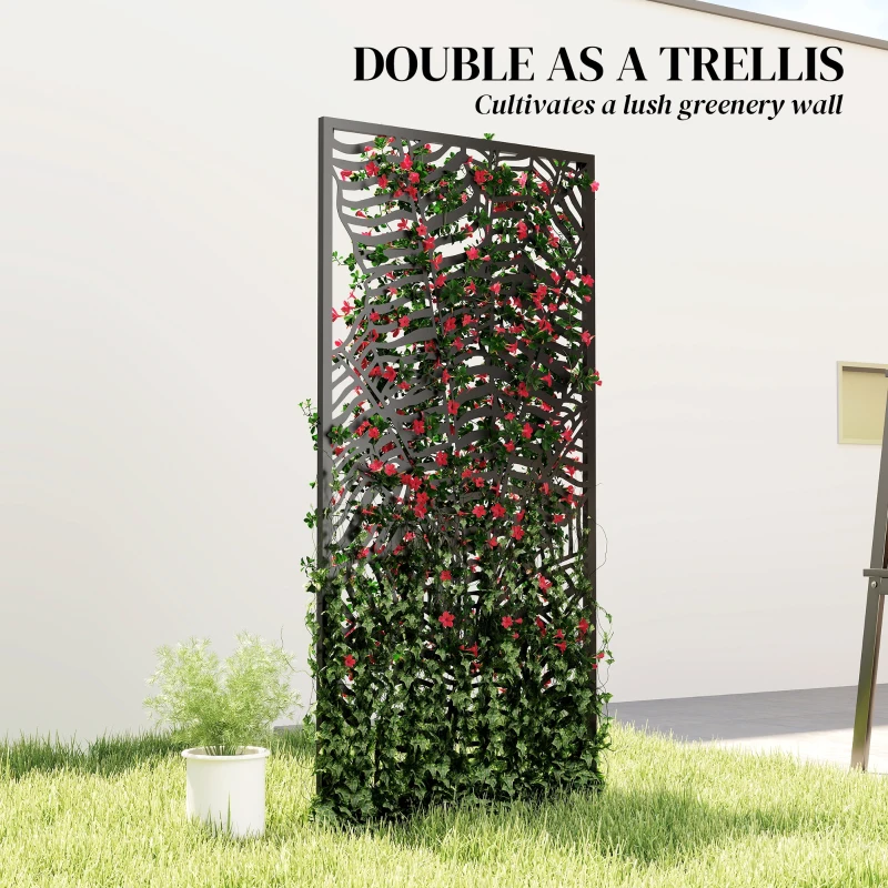 Outsunny Parawan 65 x 130 cm Wolnostojący Wiszący, Dekoracyjna Osłona z Metalu, Czarny