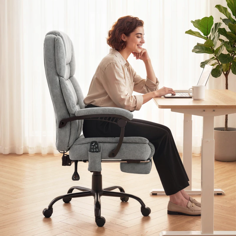 HOMCOM Hoge rug massage-bureaustoel met vibratie, warmtefunctie, verstelbare rugleuning, voetensteun, afstandsbediening, grijs