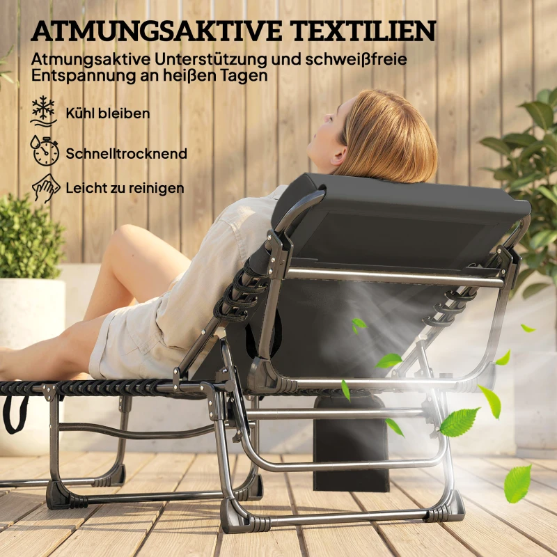 Outsunny Draagbare ligstoel met 5-voudig verstelbare rugleuning, gewatteerd matras en hoofdsteun