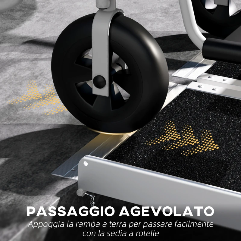 HOMCOM Rampa Pieghevole per Sedia a Rotelle in Alluminio con Rivestimento Antiscivolo e Bordi di Sicurezza, 183x73.5 cm, Nero
