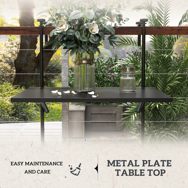 Outsunny Stolik balkonowy, dla balustrad o grubości 6-15 cm, regulowany, składany, odporny na rdzę, metal, 62x60x85,5 cm, czarny