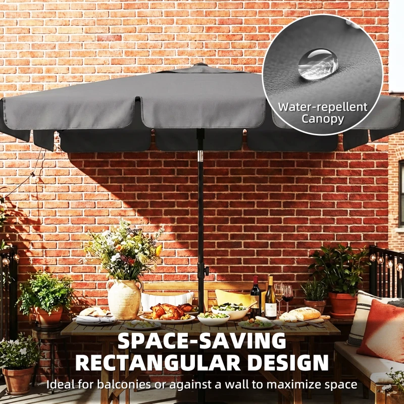 Outsunny Parasol rechthoekige balkonparasol met 3-voudige kanteling en draaimechanisme strandparasol met 8 ribben 183x122x222 cm donkergrijs