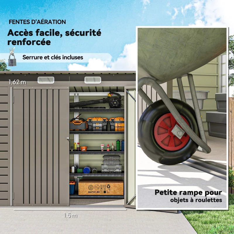 Outsunny Abri de jardin en métal 3 m² facile à monter, cabane de jardin structure en acier galvanisé améliorée gris clair