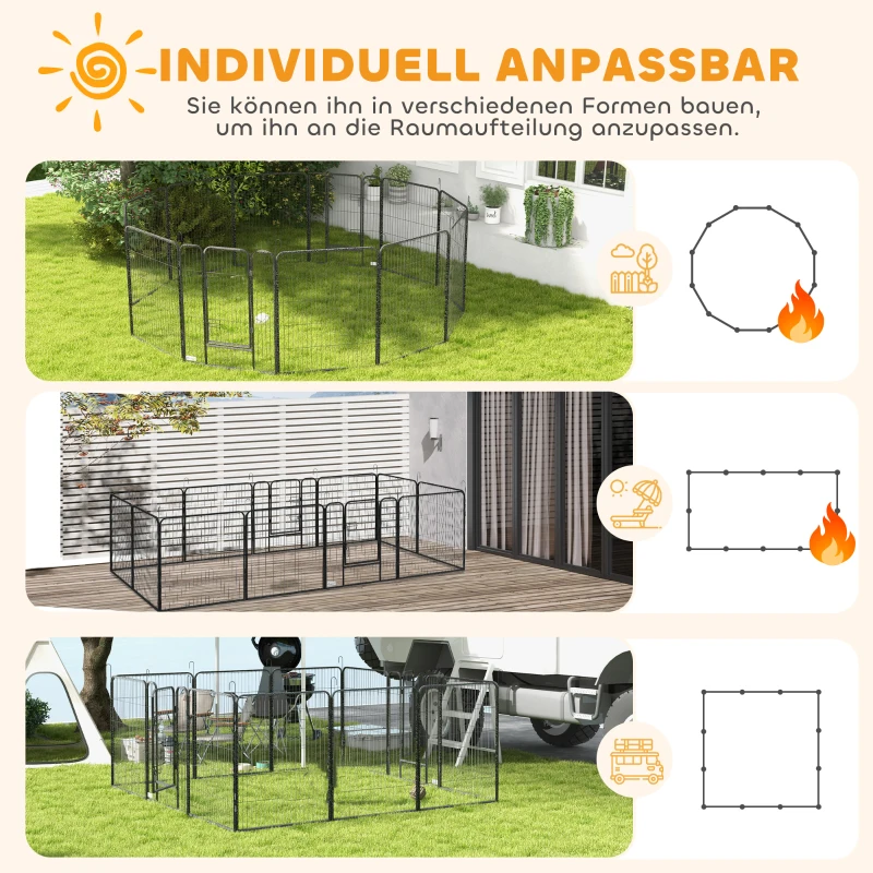 PawHut Welpenlaufstall 12-teilig Welpenauslauf faltbar mit 2 Tür 12 Gitterplatten Stahl je 80x100 cm Grau