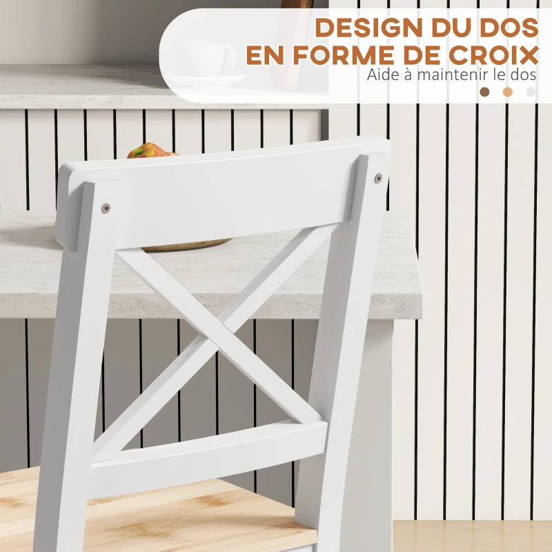 HOMCOM Lot de 2 tabourets de bar, chaises hautes campagne, dossier haut et repose-pieds, 41x46x97,5cm, blanc et bois naturel