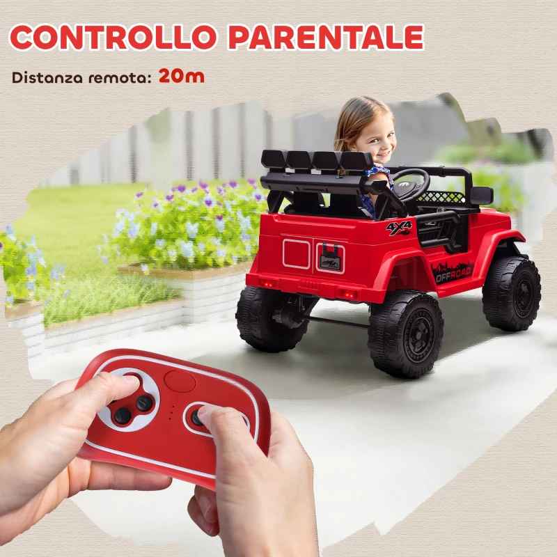 AIYAPLAY Fuoristrada per Bambini con Fanali, Clacson, Cintura e Telecomando, in PP e Metallo, 99x66x68.5 cm, Rosso