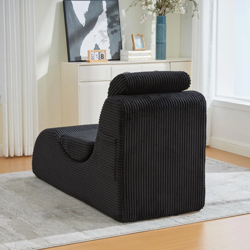 Moderner Freizeit-Sessel mit ergonomischer Rückenlehne, abnehmbarem Sitzkissen und Seitentasche, 160 x 66 x 90 cm, Schwarz