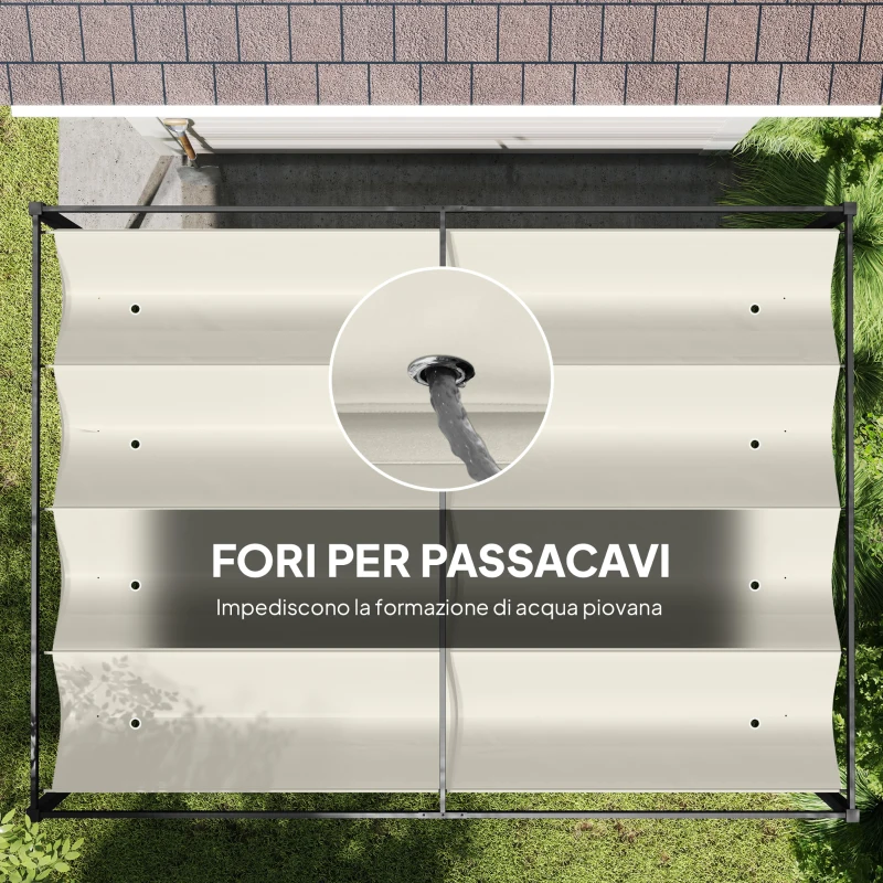 Outsunny Pergola Gazebo da Esterno 4x3 m con Tettuccio Retrattile in Metallo e Poliestere, Crema