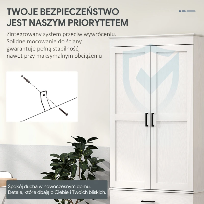 Szafka kuchenna, wysoka, regulowane półki, 2 szuflady, kremowa