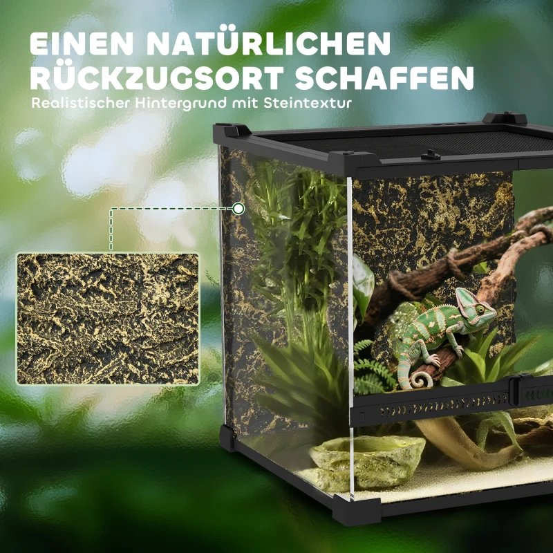 PawHut Glas-Terrarium für Reptilien, erhöhter & wasserdichter Boden, Knopfschloss