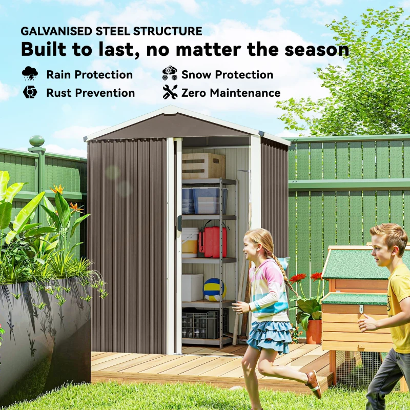 Outsunny Metalowy Składzik Ogrodowy 1,1 m², Schowek z Dwuspadowym Dachem, Przesuwnymi Drzwiami i Rękawicami, 136 x 87 x 179 cm