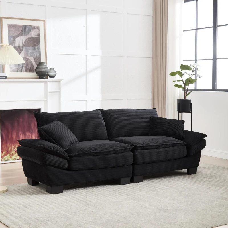 Modernes 2-Sitzer-Stoffsofa, für Wohnzimmer/Schlafzimmer/Büro, 224 x 81 x 81 cm, Schwarz