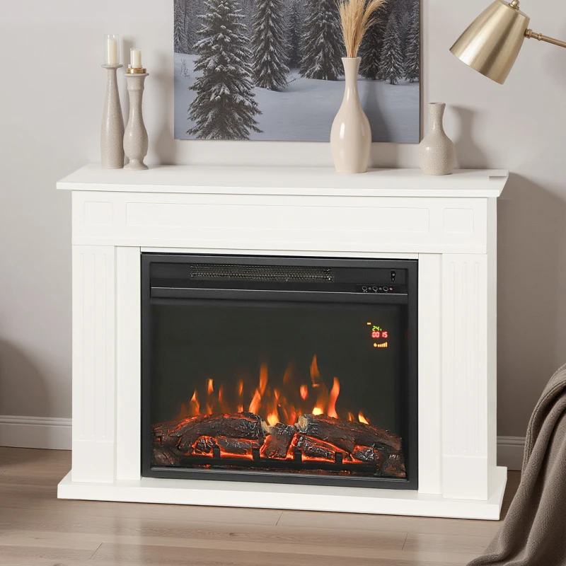 HOMCOM Camino Elettrico con Fiamma a 5 Luminosità, Telecomando e Timer, 98x23.5x69.5 cm, Bianco e Nero