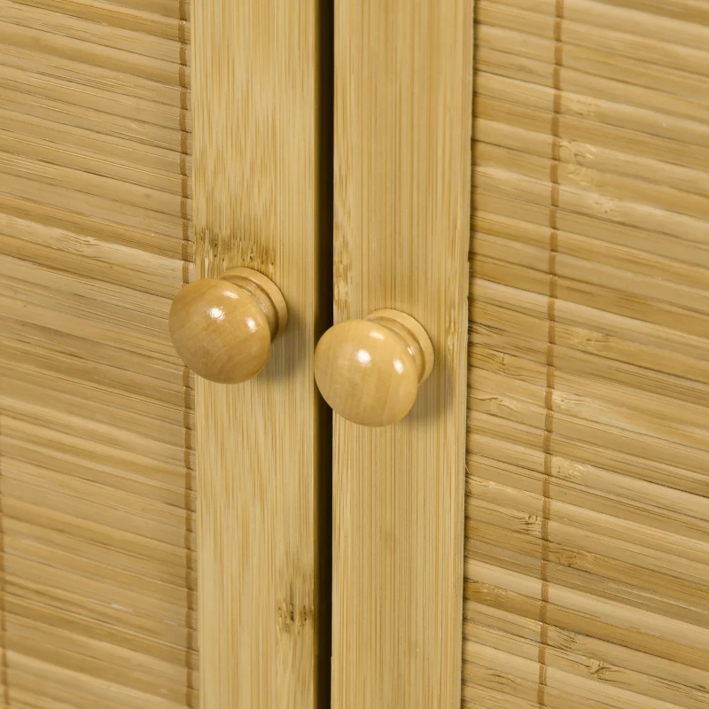 HOMCOM Aparador de Bambú de 2 Puertas Aparador de Salón Bohemio con 2 Estantes para Cocina Entrada 60x27x67,5 cm Natural