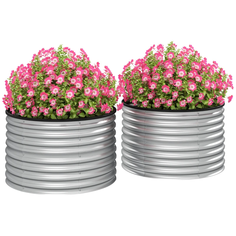 Outsunny Lot de 2 jardinières surélevées kit de jardinière ronde surélevée fonds ouverts acier galvanisé 90 x 90 x 56 cm argent