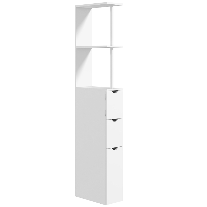 HOMCOM Mobile Colonna Bagno Salvaspazio con Armadietto, Ripiani e Cassetti, 15x33x136.8 cm, Bianco