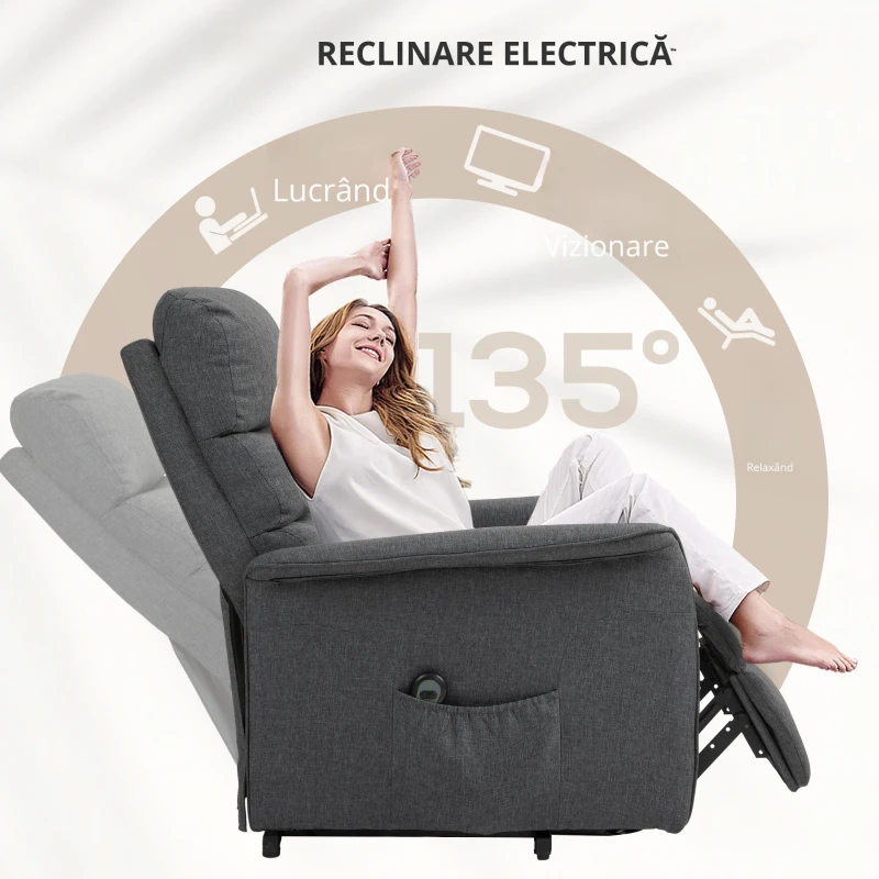 Homcom Fotoliu Electric Ridicare & Masaj – 8 Zone & incalzire Integrata